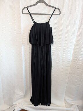Floria Black Chiffon Pleated Jumpsuit Wide Leg Cocktail Wedding Guest Est S to M
